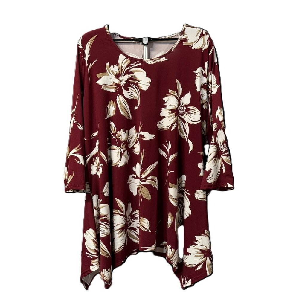 Women's White Mark Plus Size Burgundy Floral Tunic - 3XL